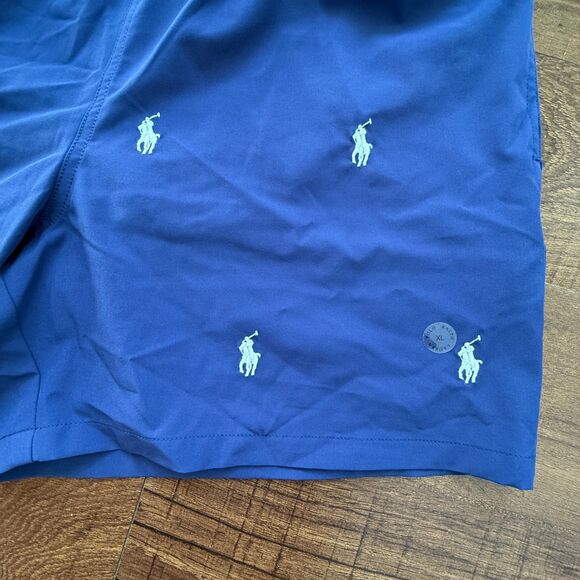 NWOT Polo Ralph Lauren XL All Over Pony Swim Trunks Navy Blue White Ponies - Picture 2 of 7
